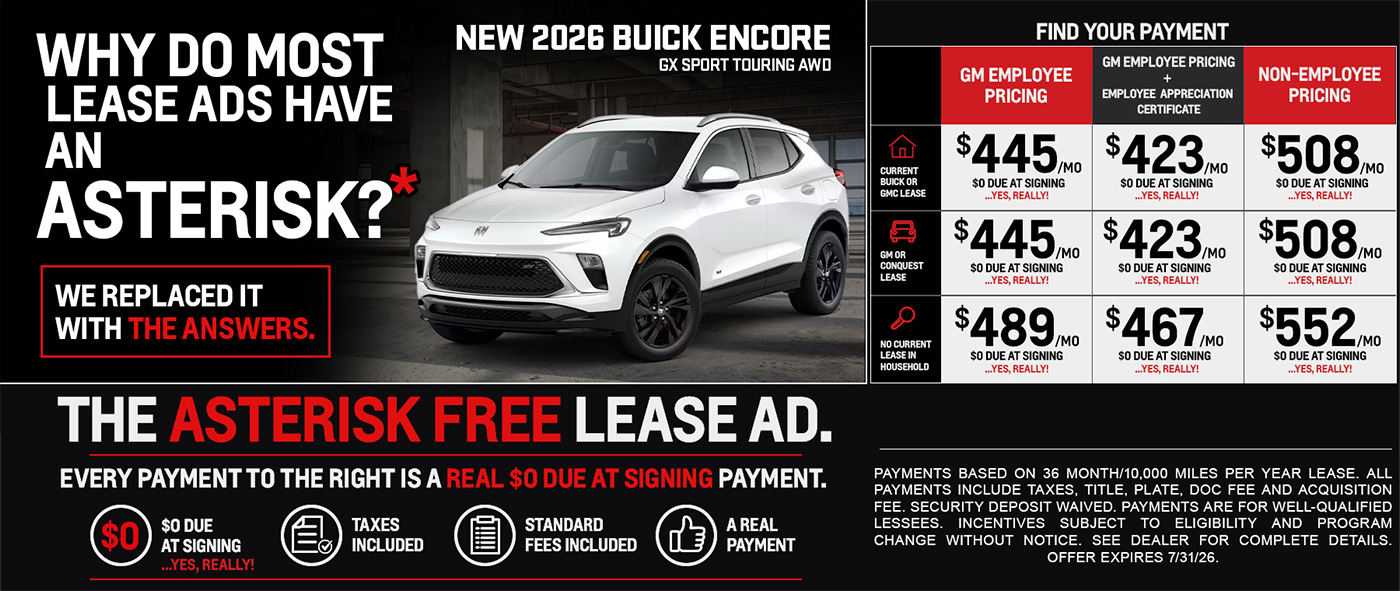 The Asterisk Free Lease Ad - New 2026 Buick Encore GX Sport Touring AWD