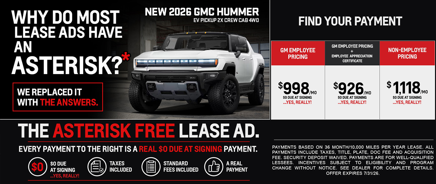 The Asterisk Free Lease Ad - New 2026 GMC HUMMER EV Pickup 2X Crew Cab 4WD