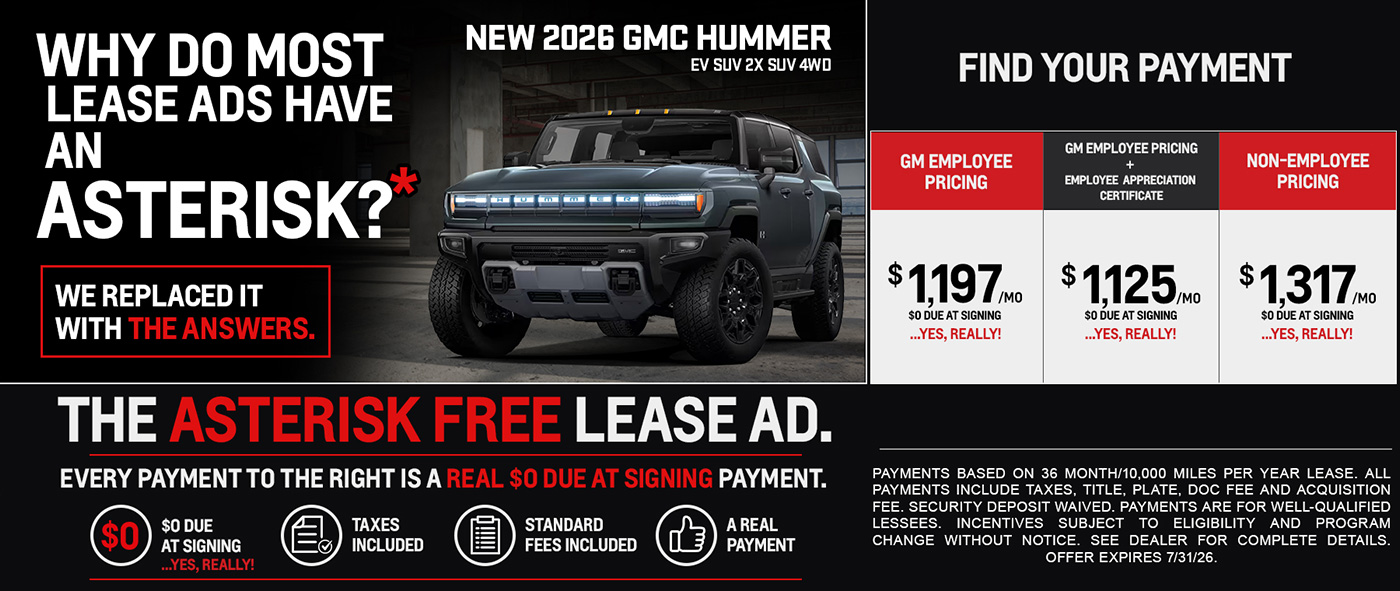 The Asterisk Free Lease Ad - New 2026 GMC HUMMER EV SUV 2X SUV 4WD