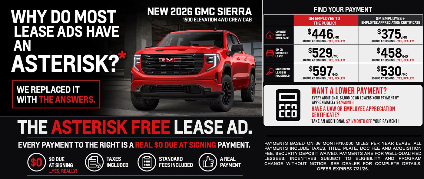 The Asterisk Free Lease Ad - New 2026 GMC Sierra 1500 Elevation 4WD Crew Cab